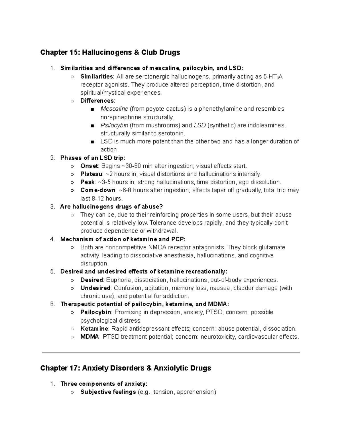 Drugs and Behavior: Final Exam Review Notes for PSY 202 - Chapter 15 ...