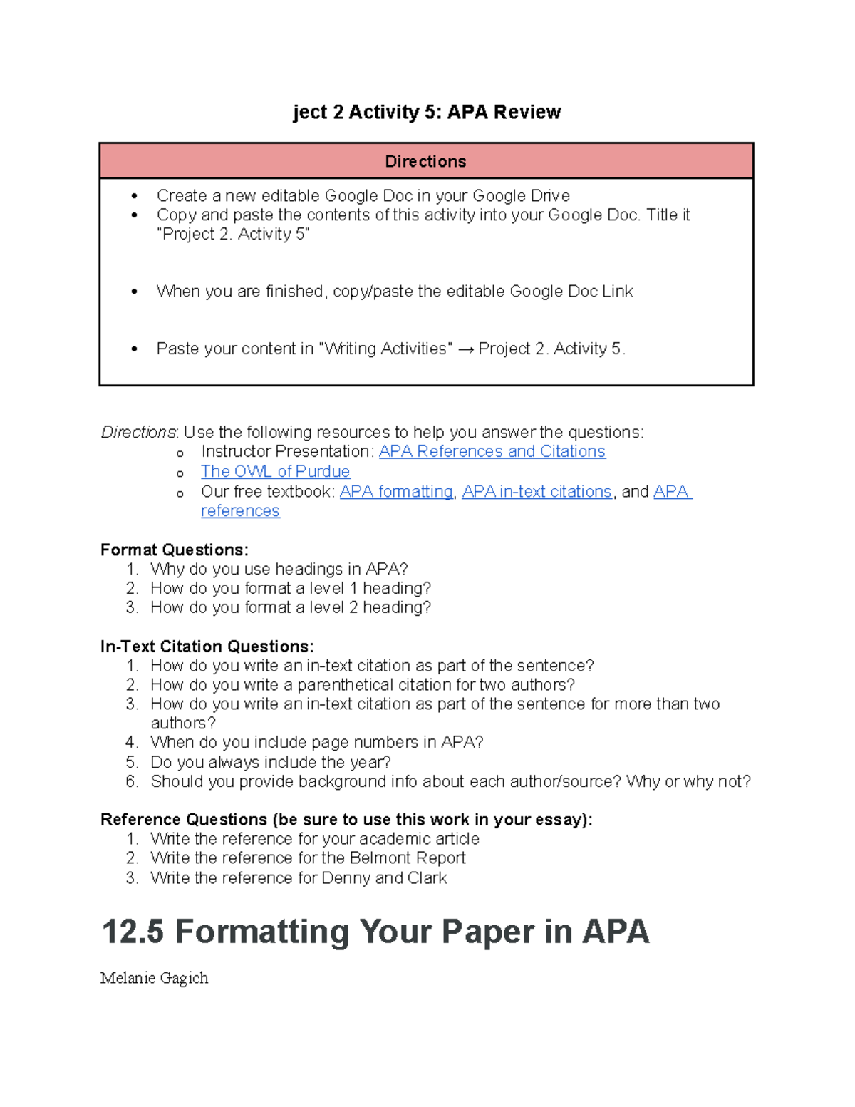 Project 2: Activity 5 - APA Formatting and Citation Guide - Studocu