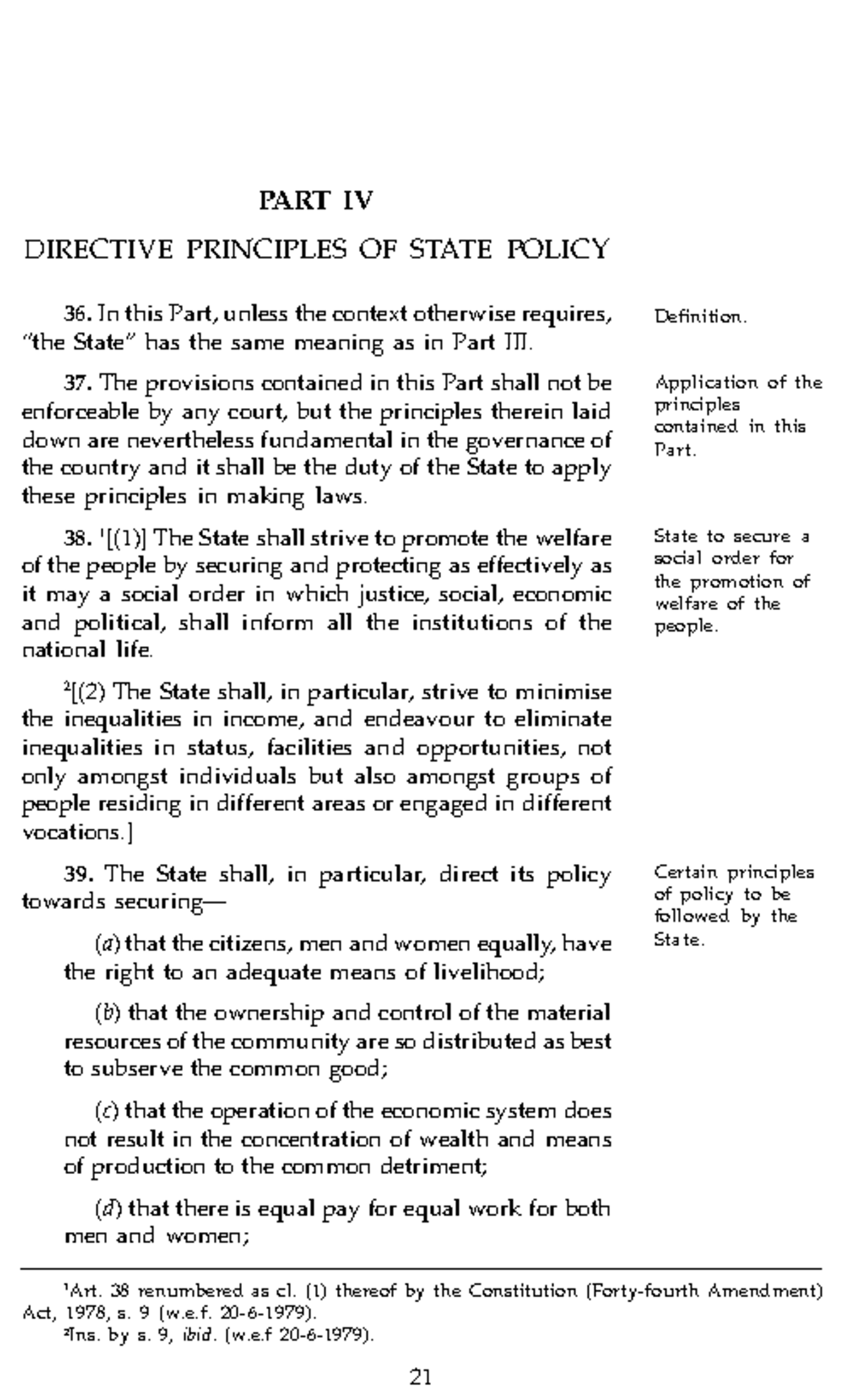 PART IV: Directive Principles of State Policy - Key Provisions and ...