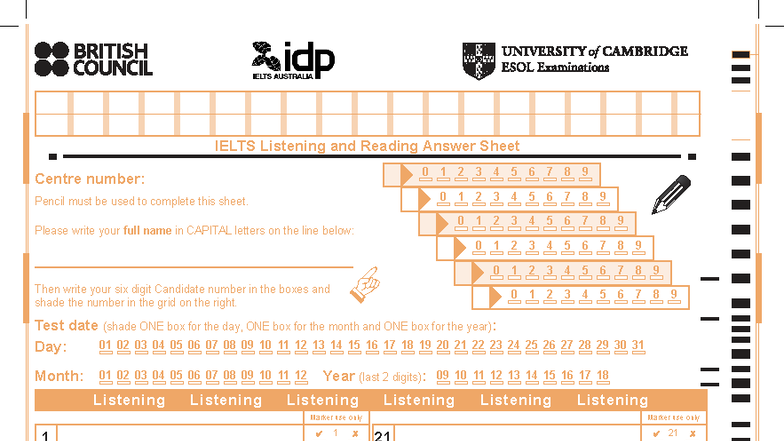 IELTS Listening Answer Sheet - Test Date and Candidate Info - Studocu