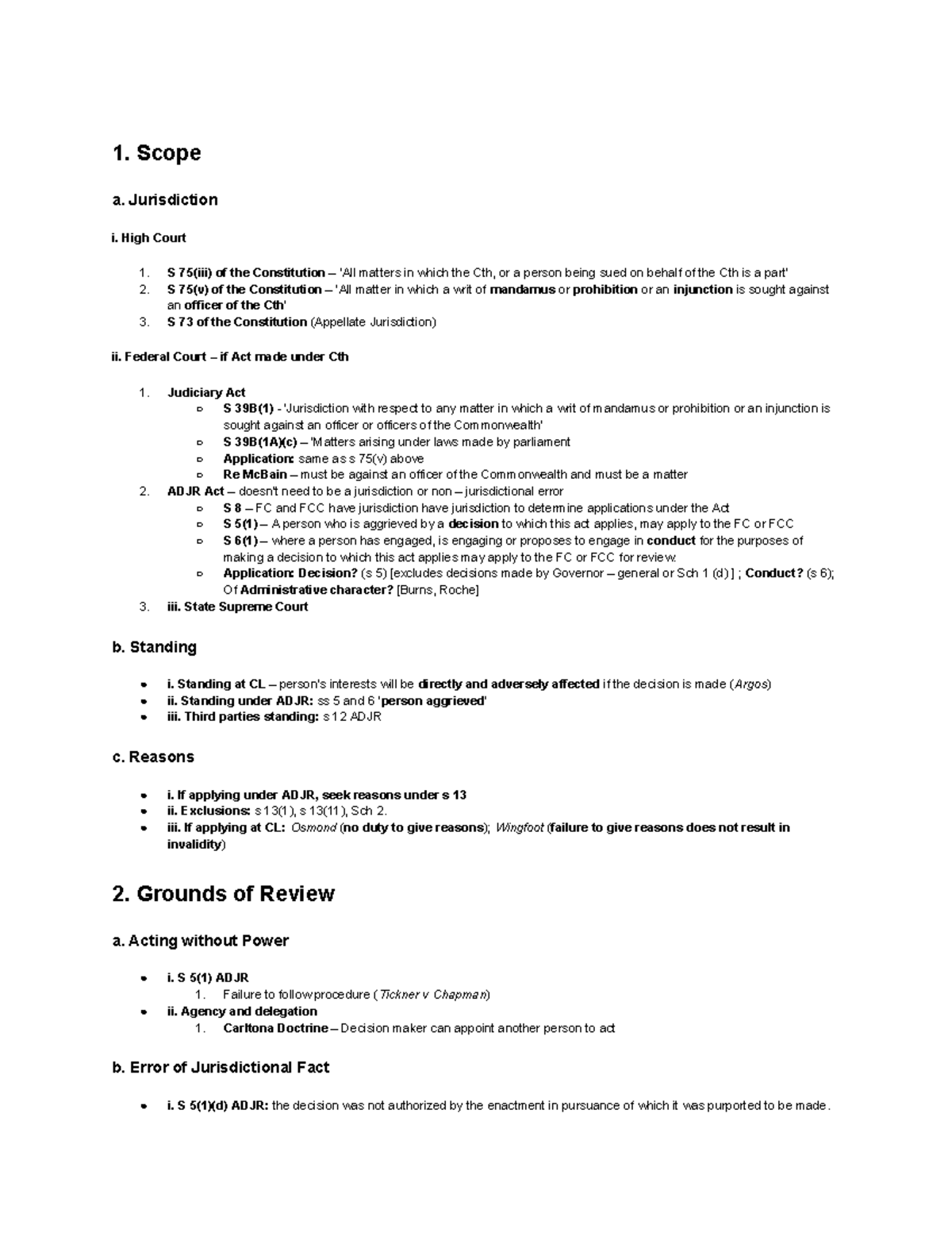 Admin Law Final Notes: Jurisdiction, Grounds of Review & Remedies - Studocu