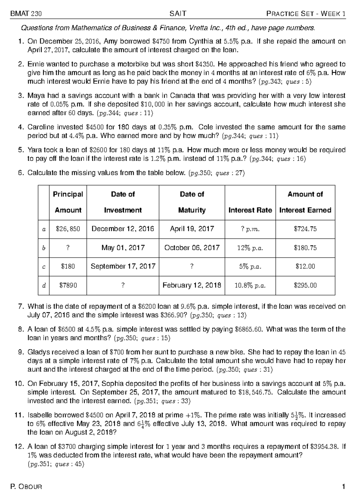 BMAT 230 - Practice Questions Week 1 - BMAT 230 SAIT PRACTICE SET ...