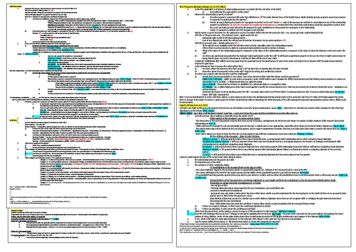 LAWS301 Final Exam Cheat Sheet: Validity of Wills and Intestacy ...