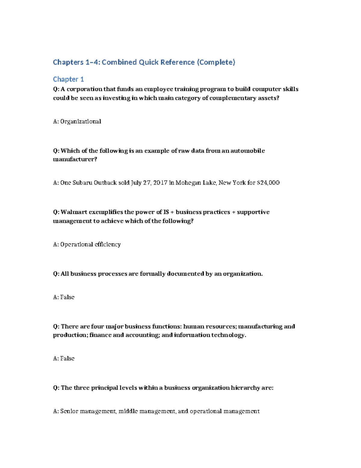 Chapters 1-4 Quick Reference Guide for IS Concepts - Studocu