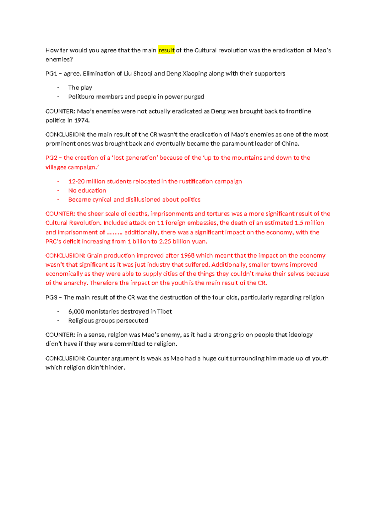 Cultural Revolution Analysis: Eradication of Enemies? PG1-3 - Studocu