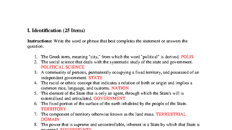 PGC 101 Midterm Reviewer: Political Science Concepts and Terms - Studocu