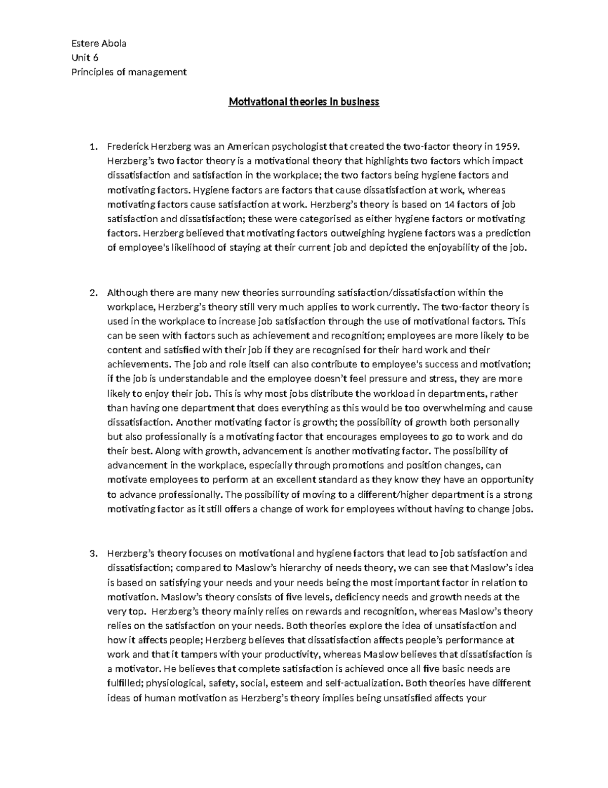 Unit 6: Motivational Theories in Business for Principles of Management ...