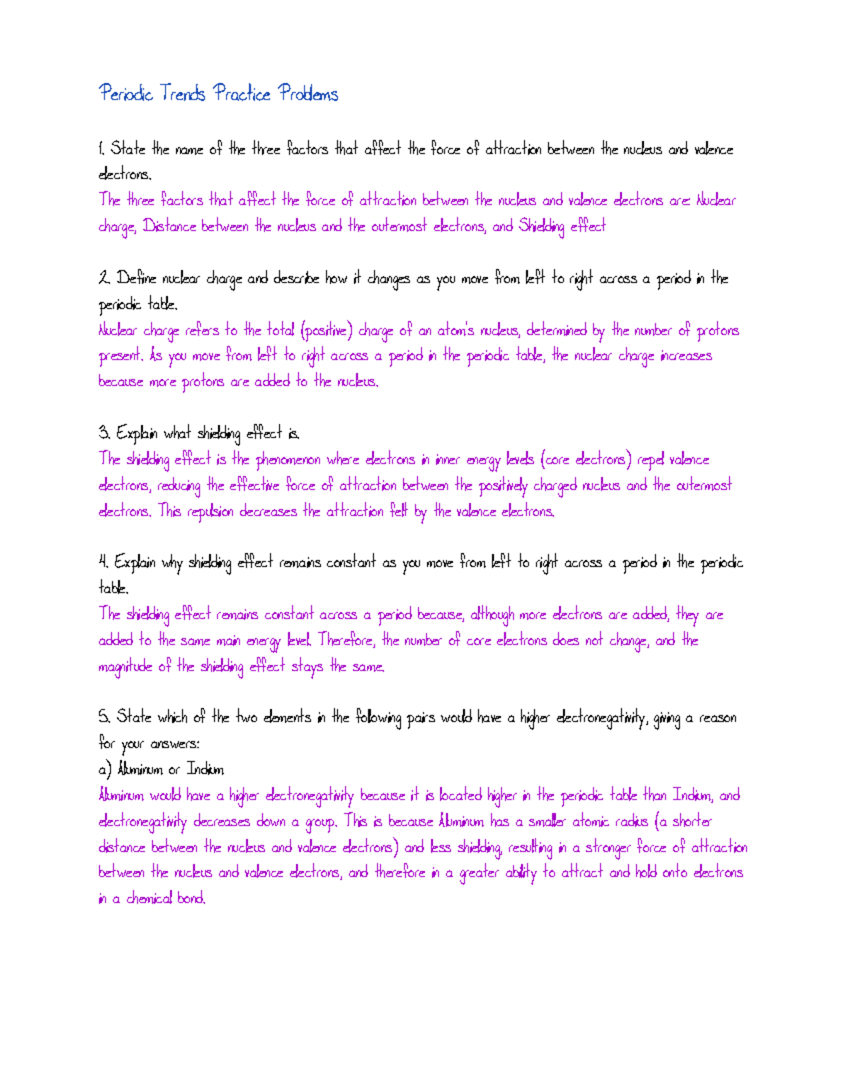 Periodic Trends Practice Problems Review (Chem 101) - Periodic Trends ...