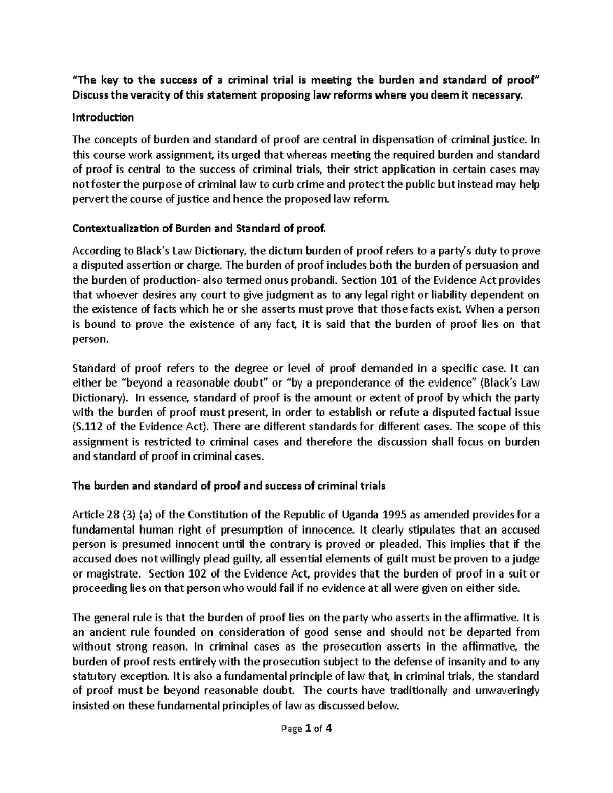 Burden and Standard of Proof in Criminal Justice Reform: An Analysis ...