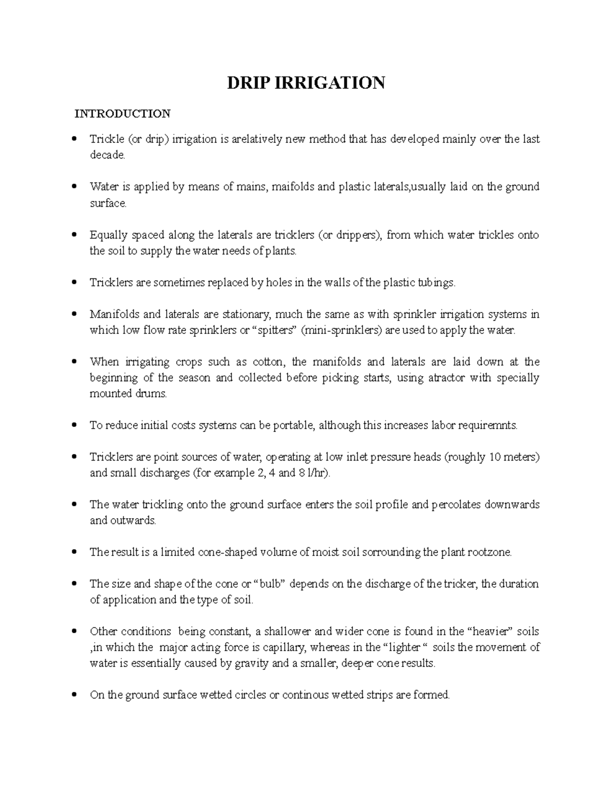 DRIP Irrigation Class Notes - Irrigation Engineering (ENG 101) - Studocu