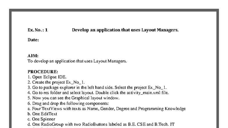 MAD Lab Manual - MCA 3-2: Applications Using Layout Managers & More ...