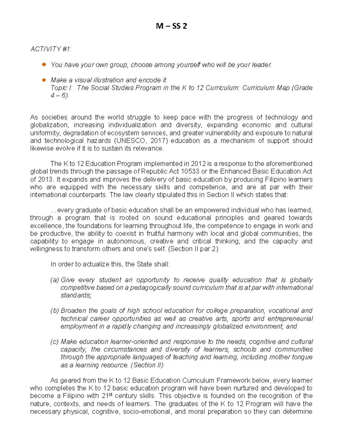 M SS 2 Activity: Understanding the K to 12 Social Studies Curriculum ...
