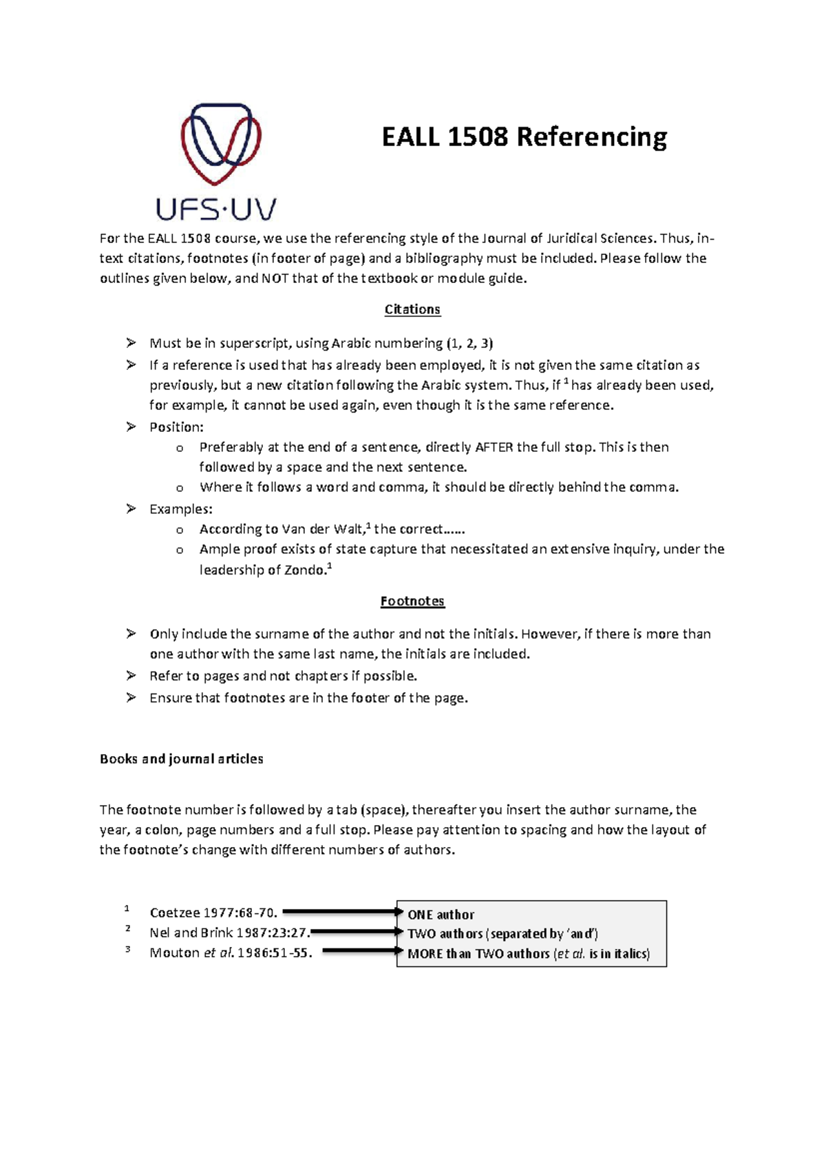 EALL 1508 Basic Footnote Referencing Guide for Juridical Sciences - Studocu