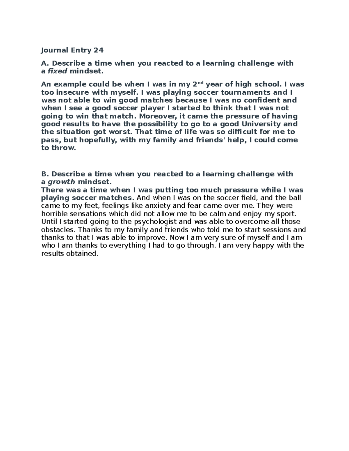 Journal Entry 24: Overcoming Challenges with Mindsets - Studocu