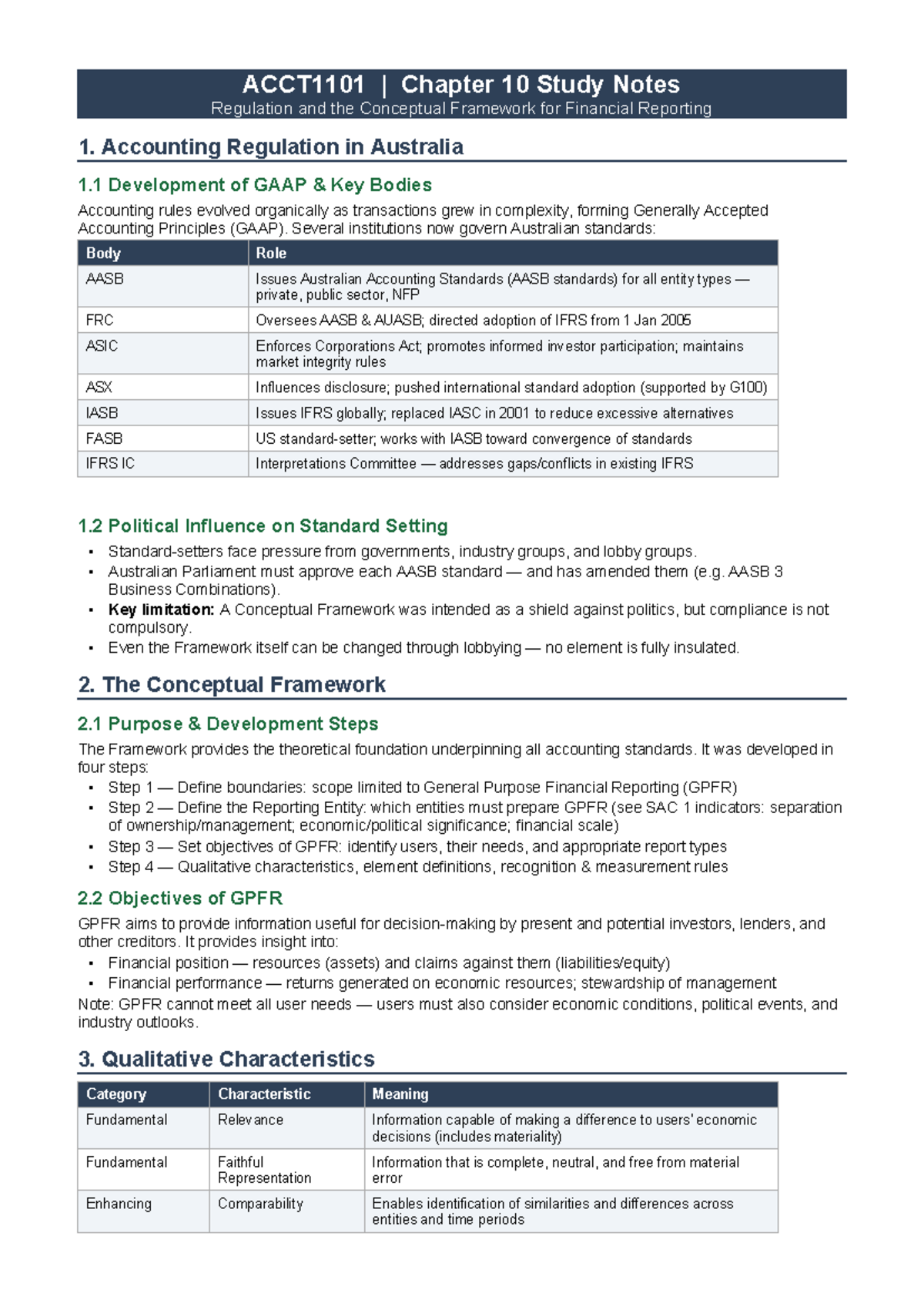 ACCT1101 Chapter 10 Study Notes: Regulation & Conceptual Framework ...