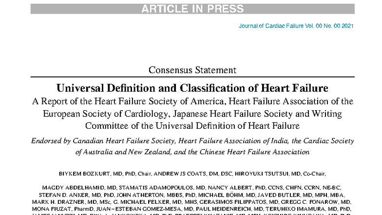 Universal Definition and Classification of Heart Failure (J Card Fail ...