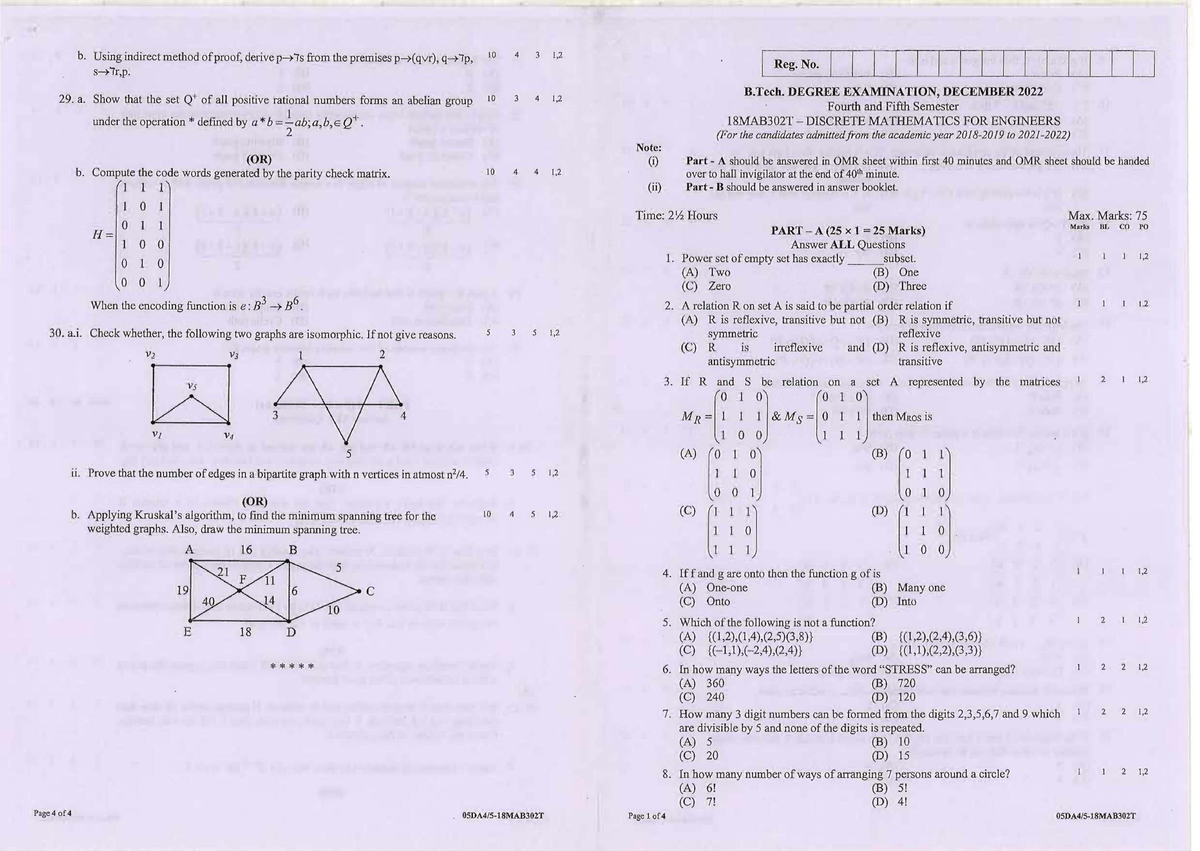**Title:** 15MA203 DISCRETE MATHEMATICS FINAL EXAMINATION QUESTIONS ...