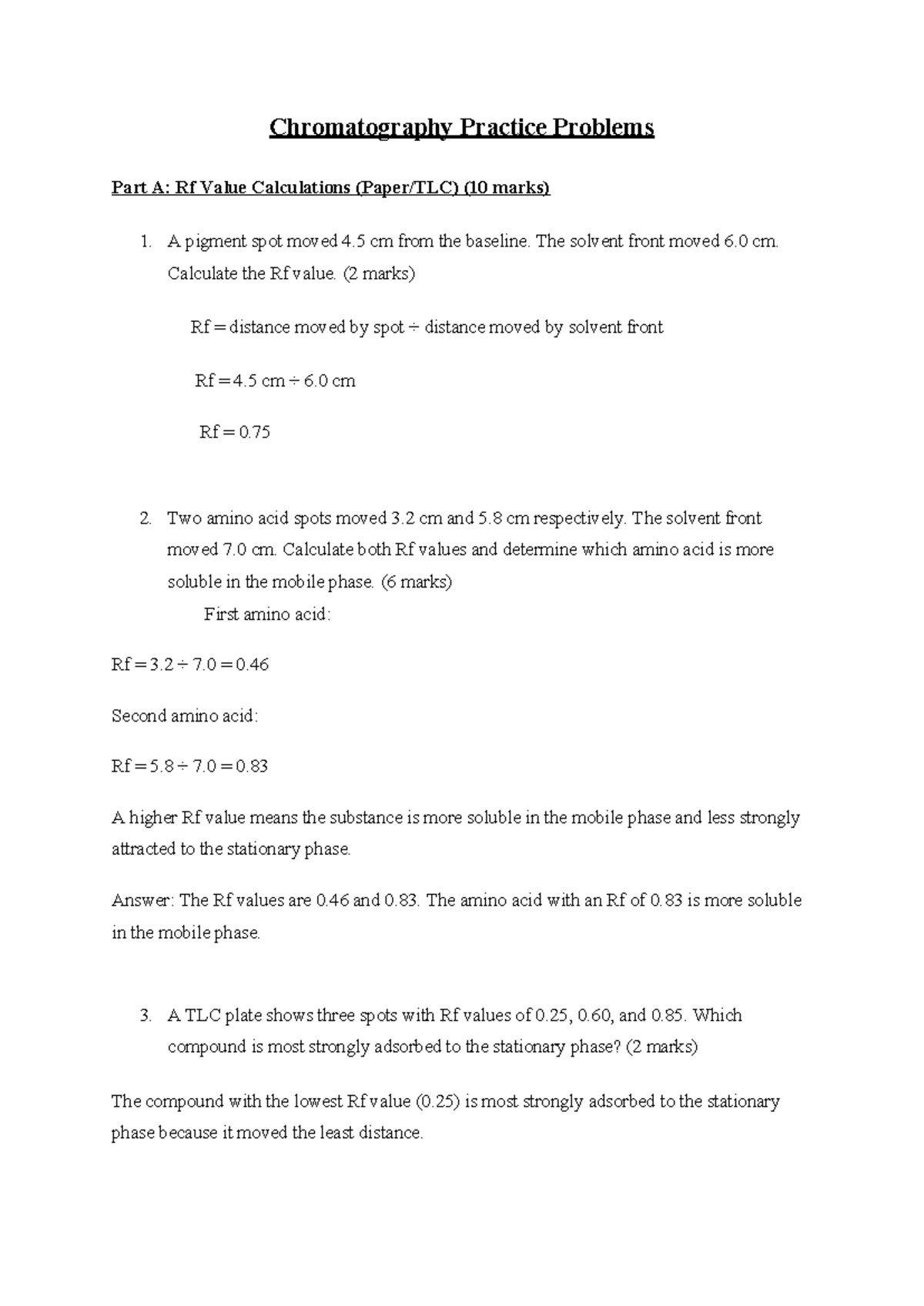 Chromatography Practice Problems (CHEM 101): Rf & Retention Time ...