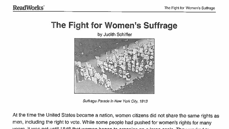 Readworks The Fight For Women's Suffrage Answer Key