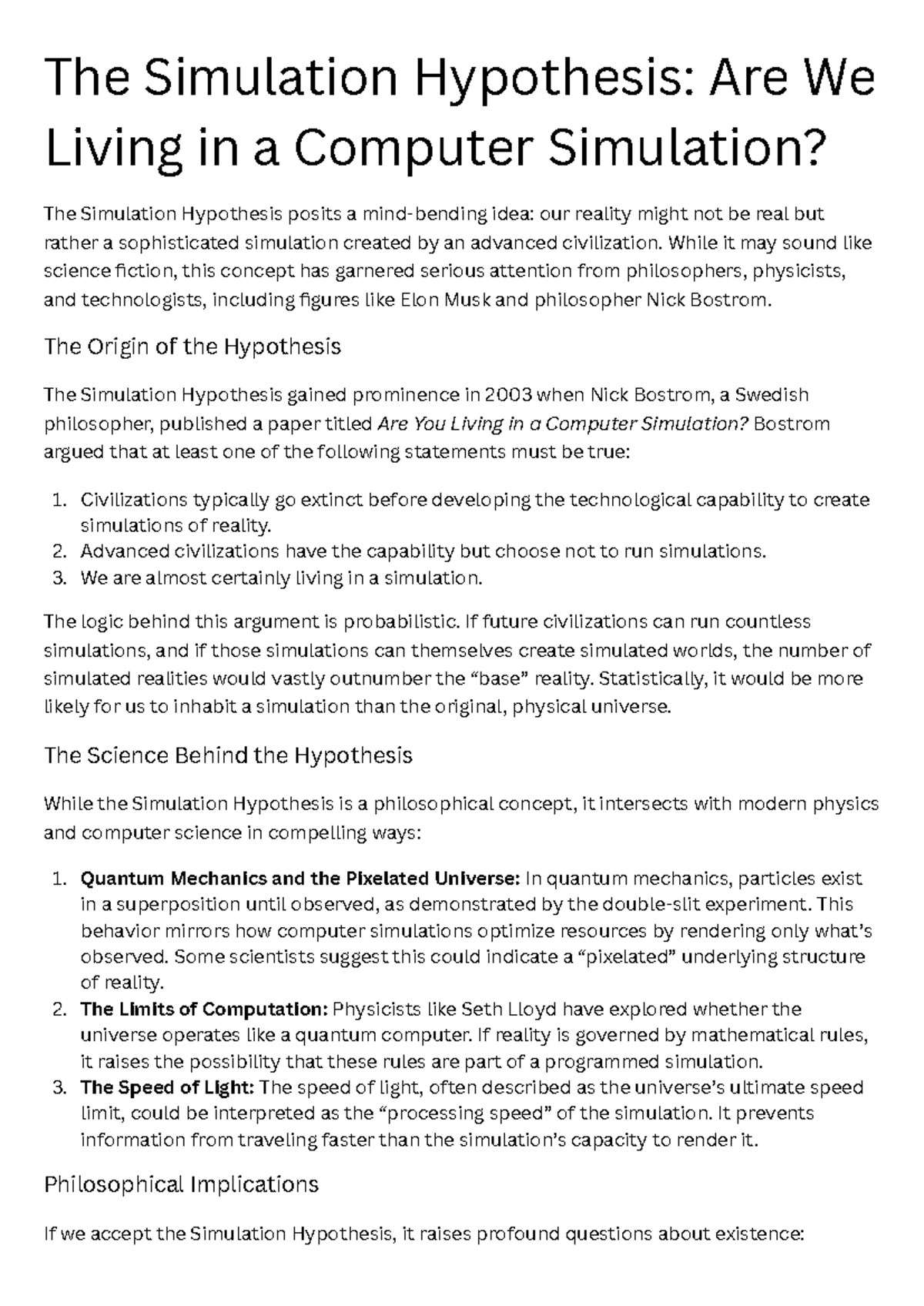 The Simulation Hypothesis: Exploring Reality as a Computer Simulation ...