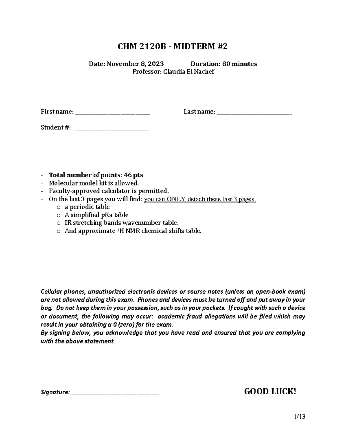 CHM 2120B - Midterm Exam 2 Guide and Additional Resources - Studocu