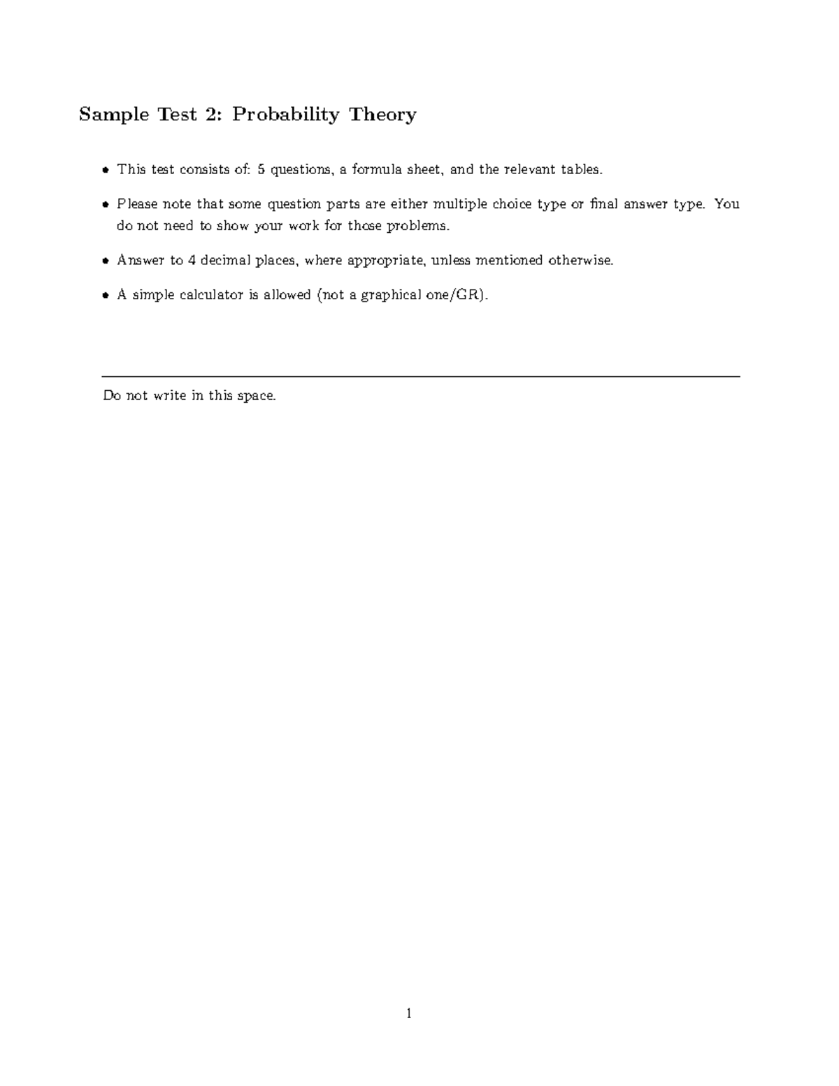 Sample Test 2 - Probability Theory (Course Code: ST101) - Studeersnel
