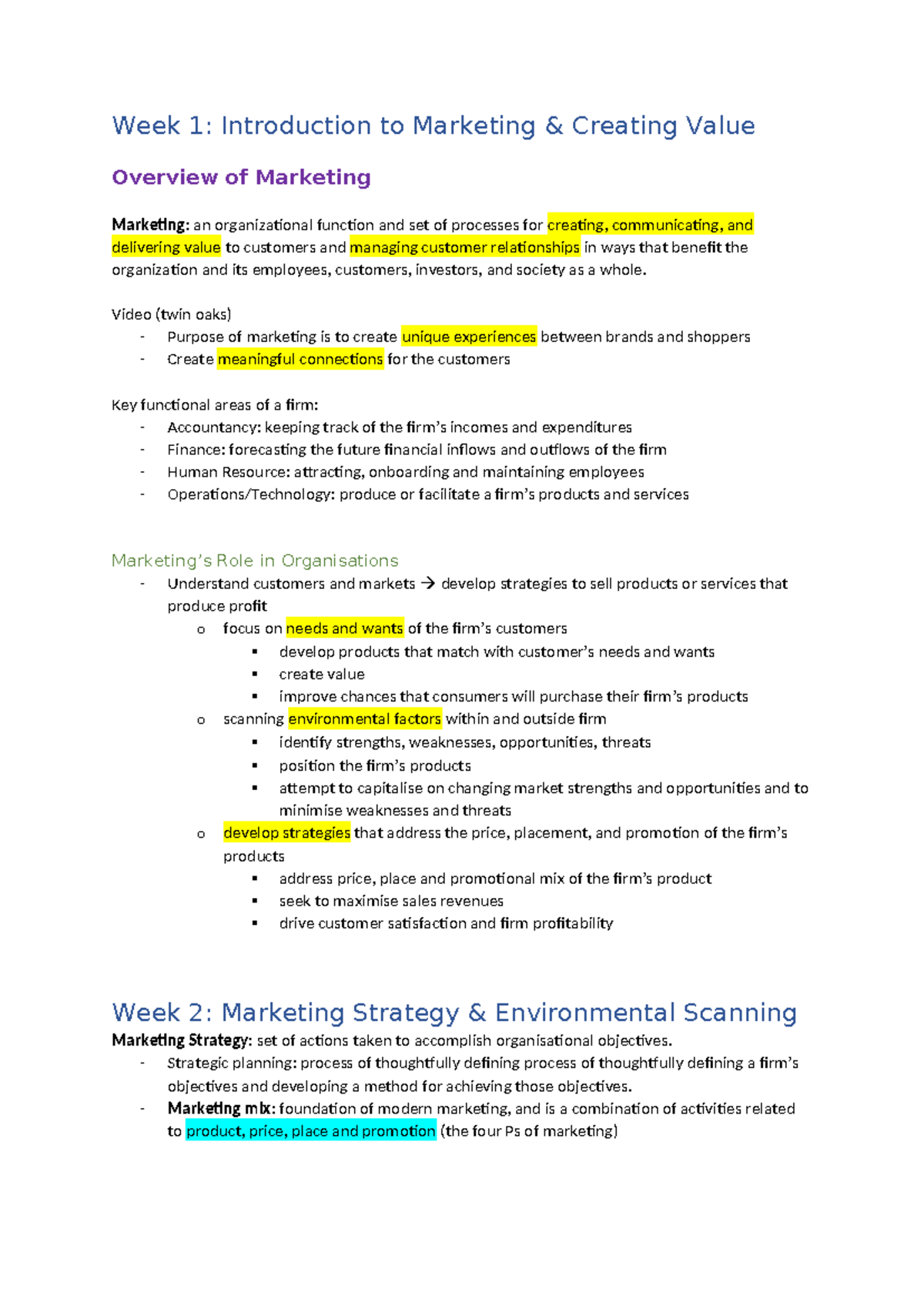 Marketing 101: Week 1-5 Overview & Key Concepts (MKT101) - Studocu