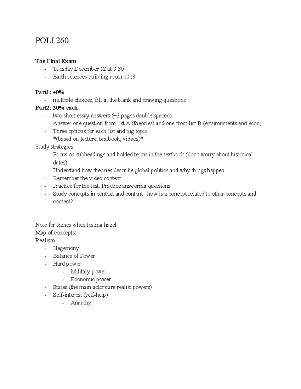POLI 260 Comprehensive Final Exam Study Guide - Studocu