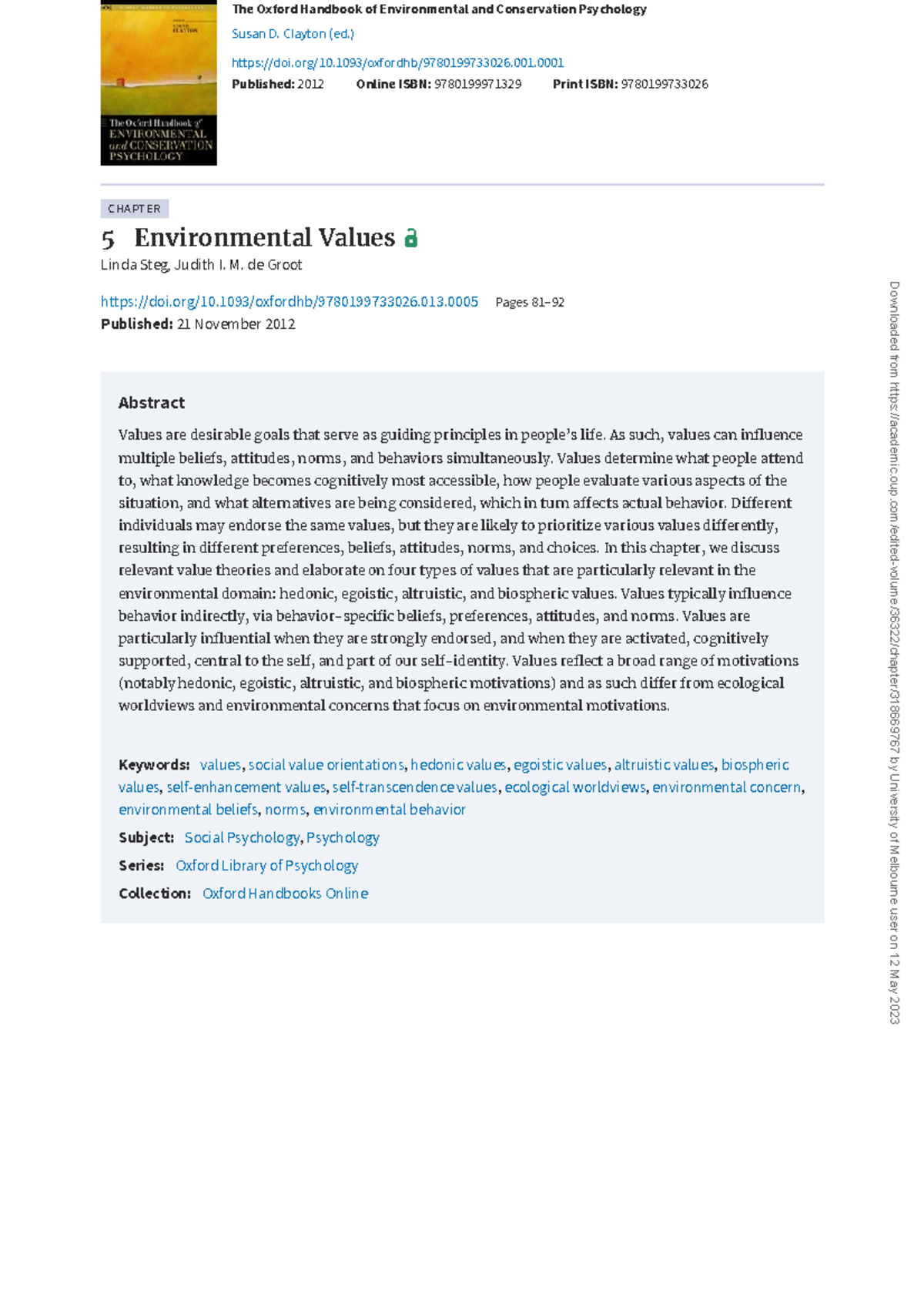Environmental Values - The Oxford Handbook of Environmental and ...