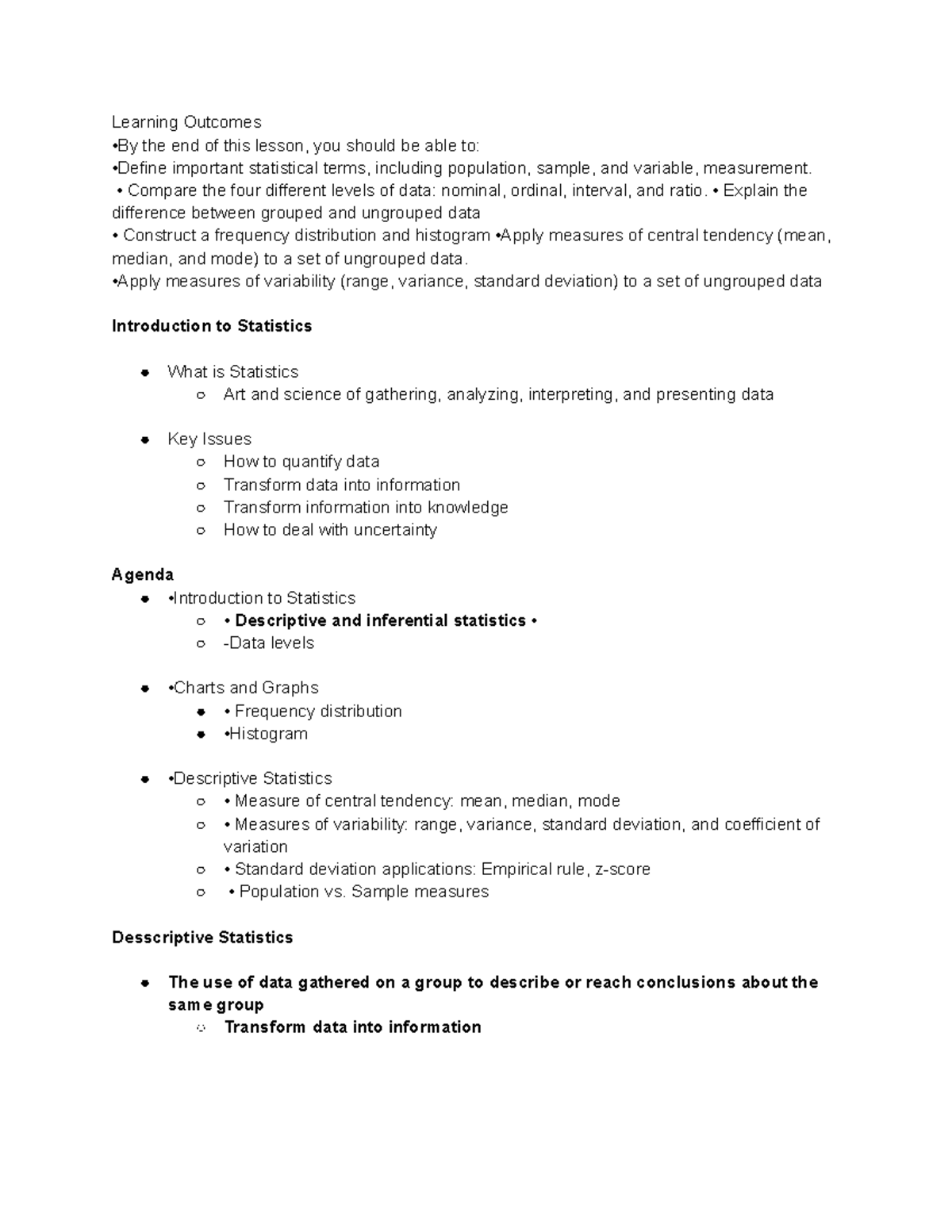 Managerial Statistics (STAT 101) Lesson Notes on Data Analysis - Studocu