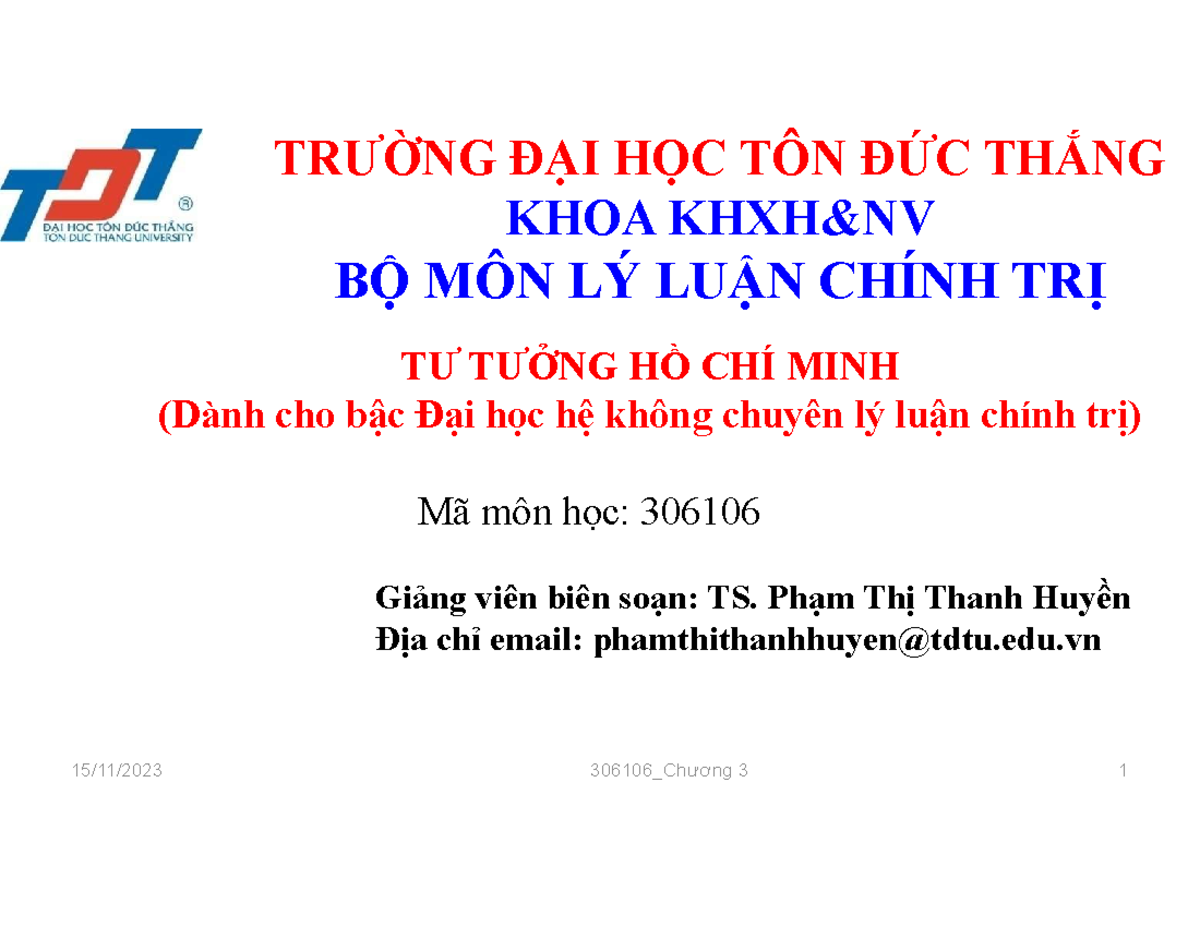 Tư Tưởng Hồ Chí Minh Về Độc Lập Dân Tộc - Môn 306106 - Studocu