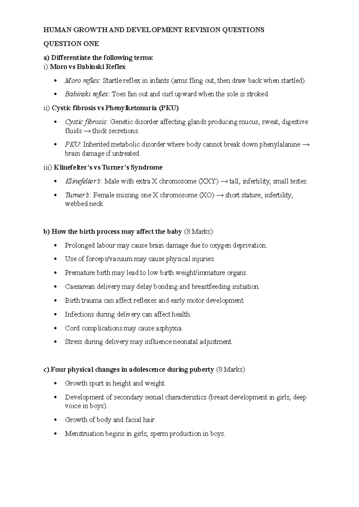 HGD 101: Human Growth and Development Revision Questions - Studocu