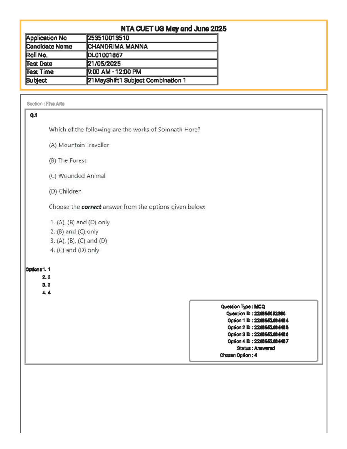 NTA CUET UG May 2025 Fine Arts MCQ Answer Key - Studocu