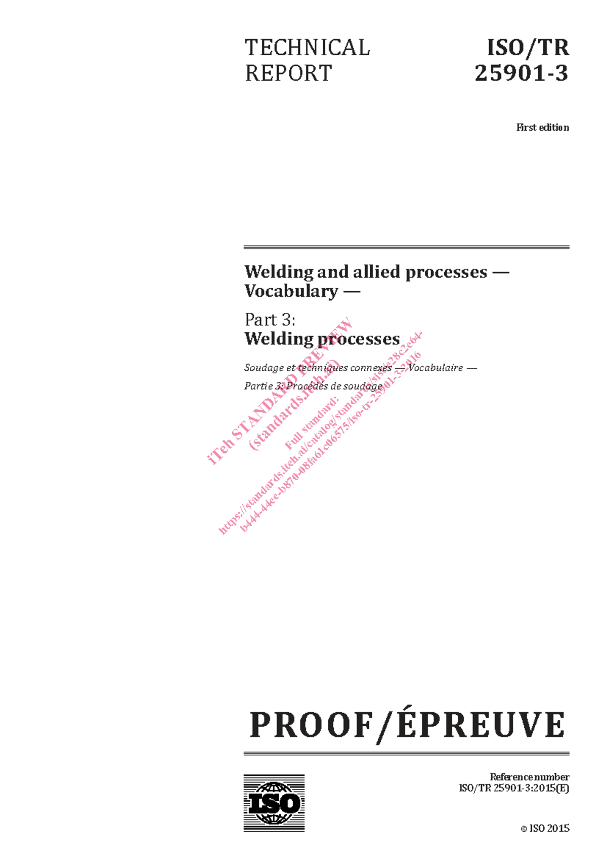 ISO TR 25901-3: 2016 Vocabulary for Welding Processes - Studocu