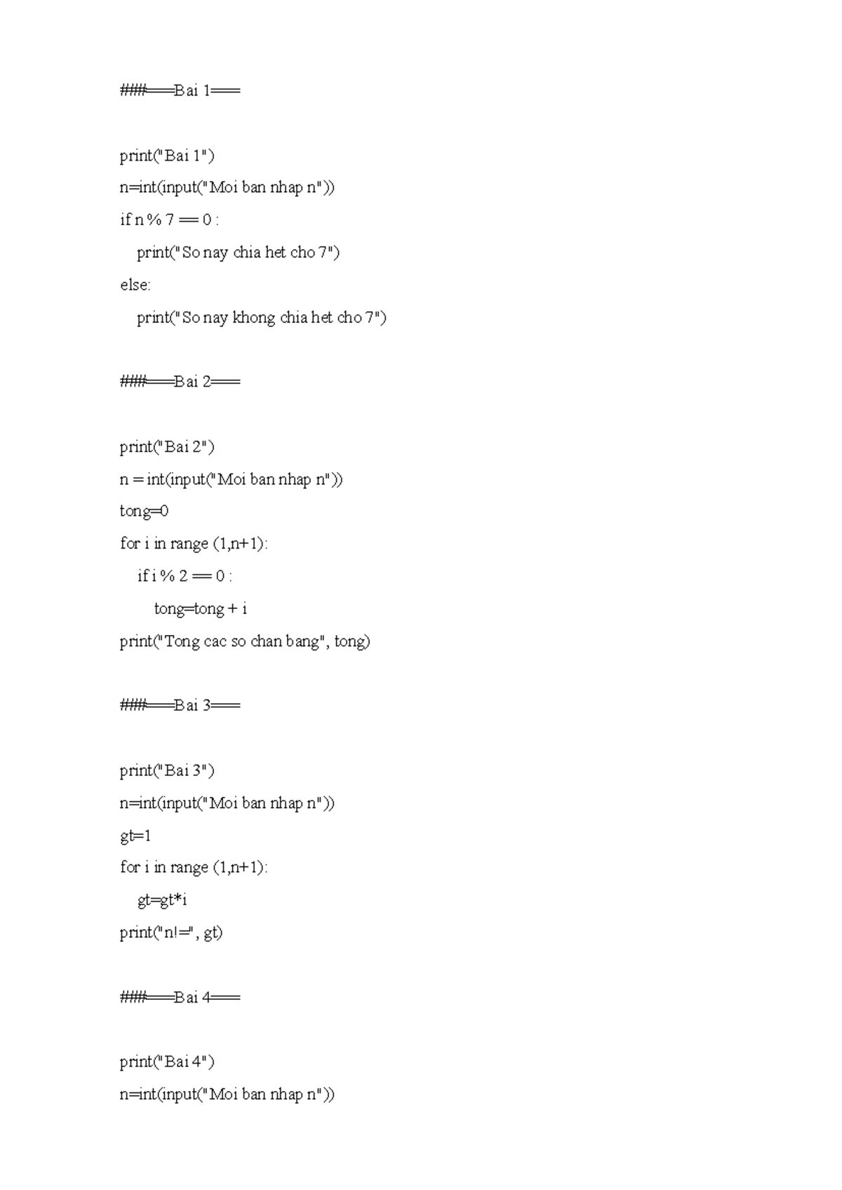 Python Exercises: Bai 1 to Bai 7 Solutions - Studocu