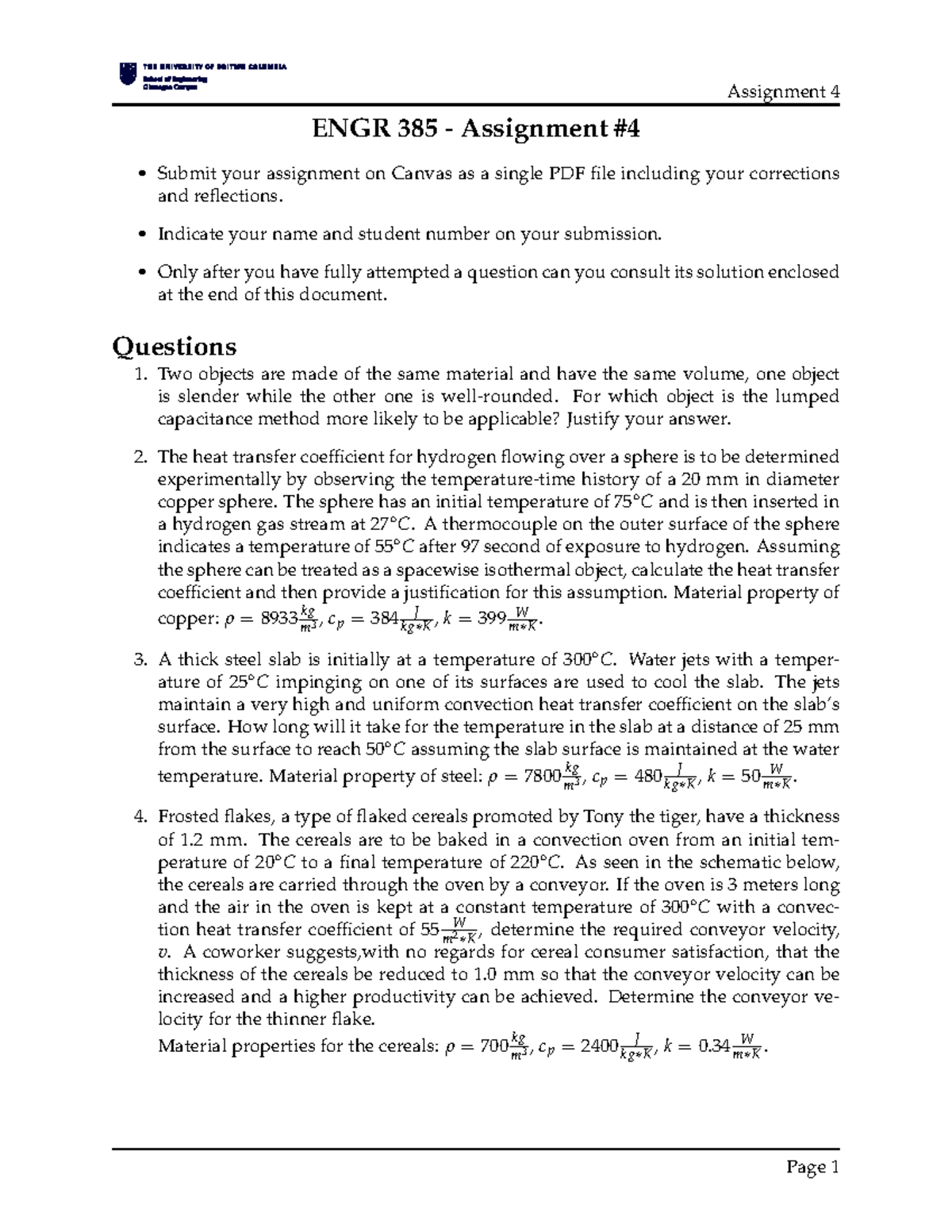 ENGR 385 Assignment 4 - Heat Transfer Analysis and Calculations - Studocu