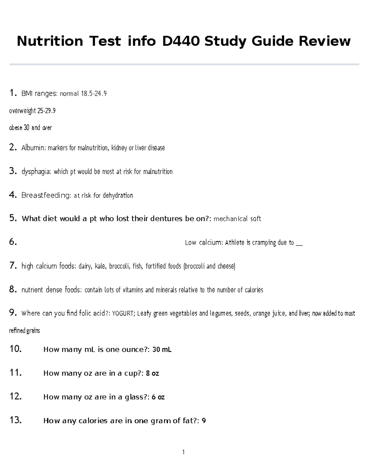 Nutrition D440 Test Study Guide: Key Concepts & Dietary Guidelines ...