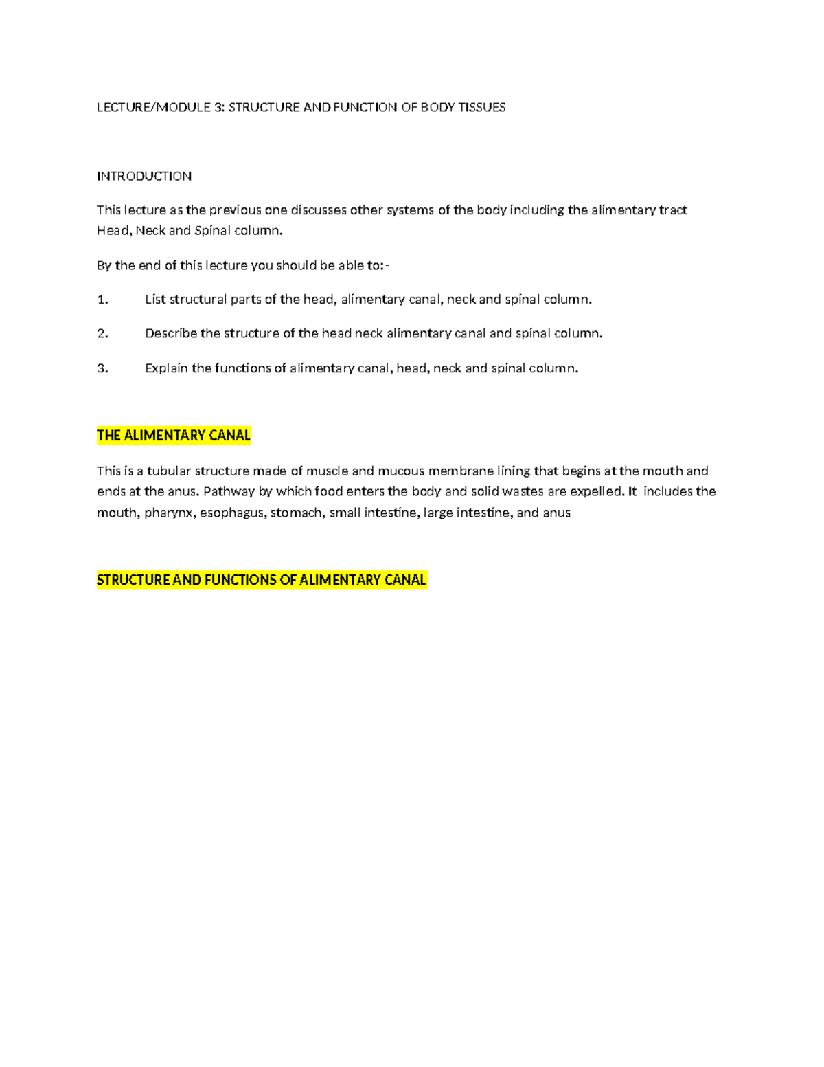 Lecture on Structure and Function of Body Tissues (Bio 101) - Studocu