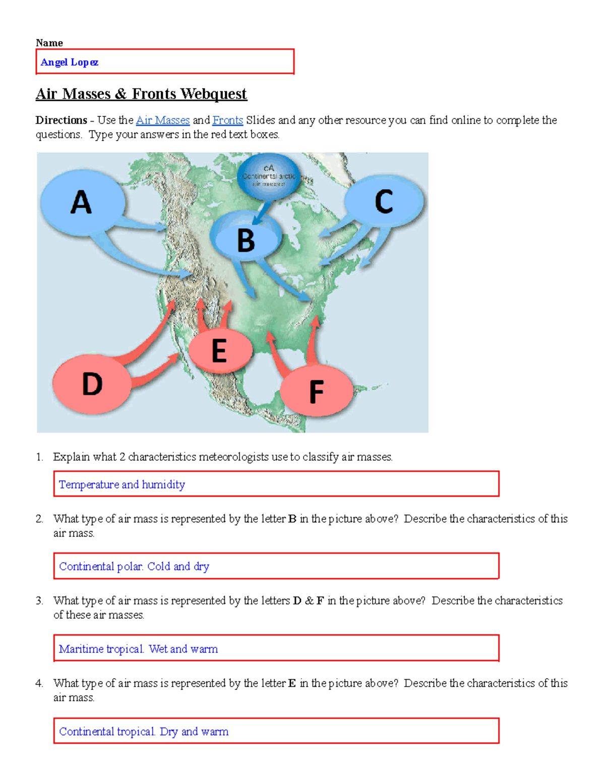 Air Masses & Fronts Webquest - Meteorology Study Guide - Studocu