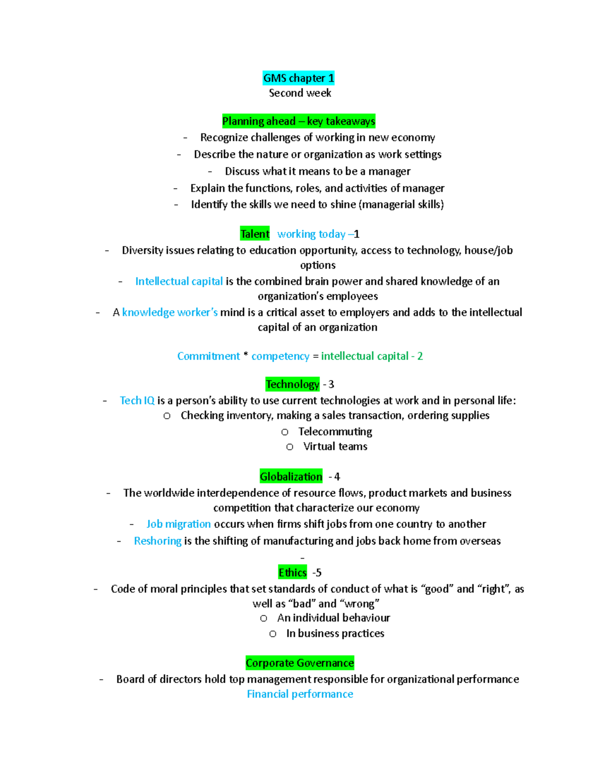 Gms first chapter - Lecture notes 1 - GMS chapter 1 Second week ...