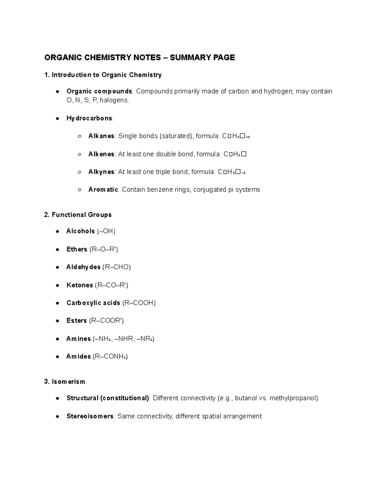 ORGANIC CHEMISTRY (CHEM 101) FINAL EXAM NOTES SUMMARY - Studocu