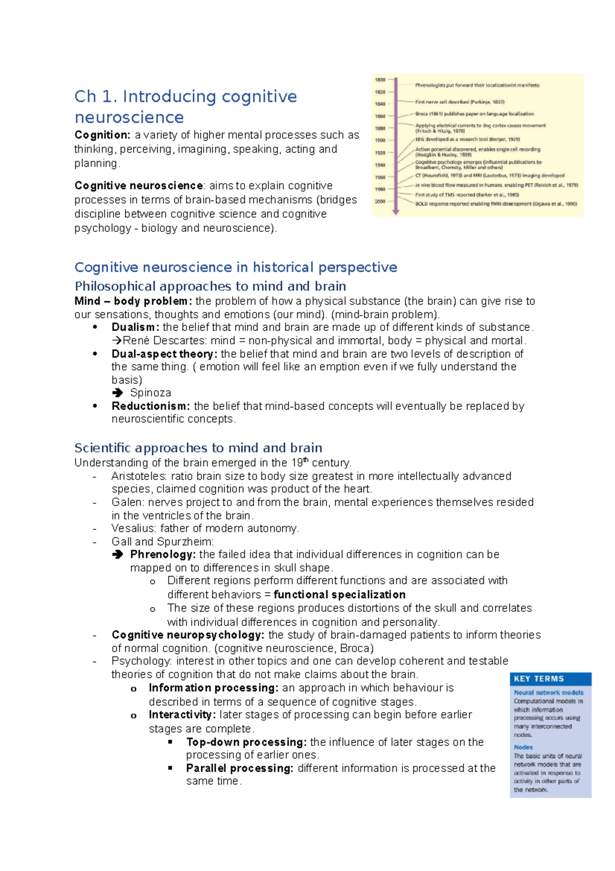 Summary BBB - Samenvatting Cognitive Neuroscience Overview & Key ...