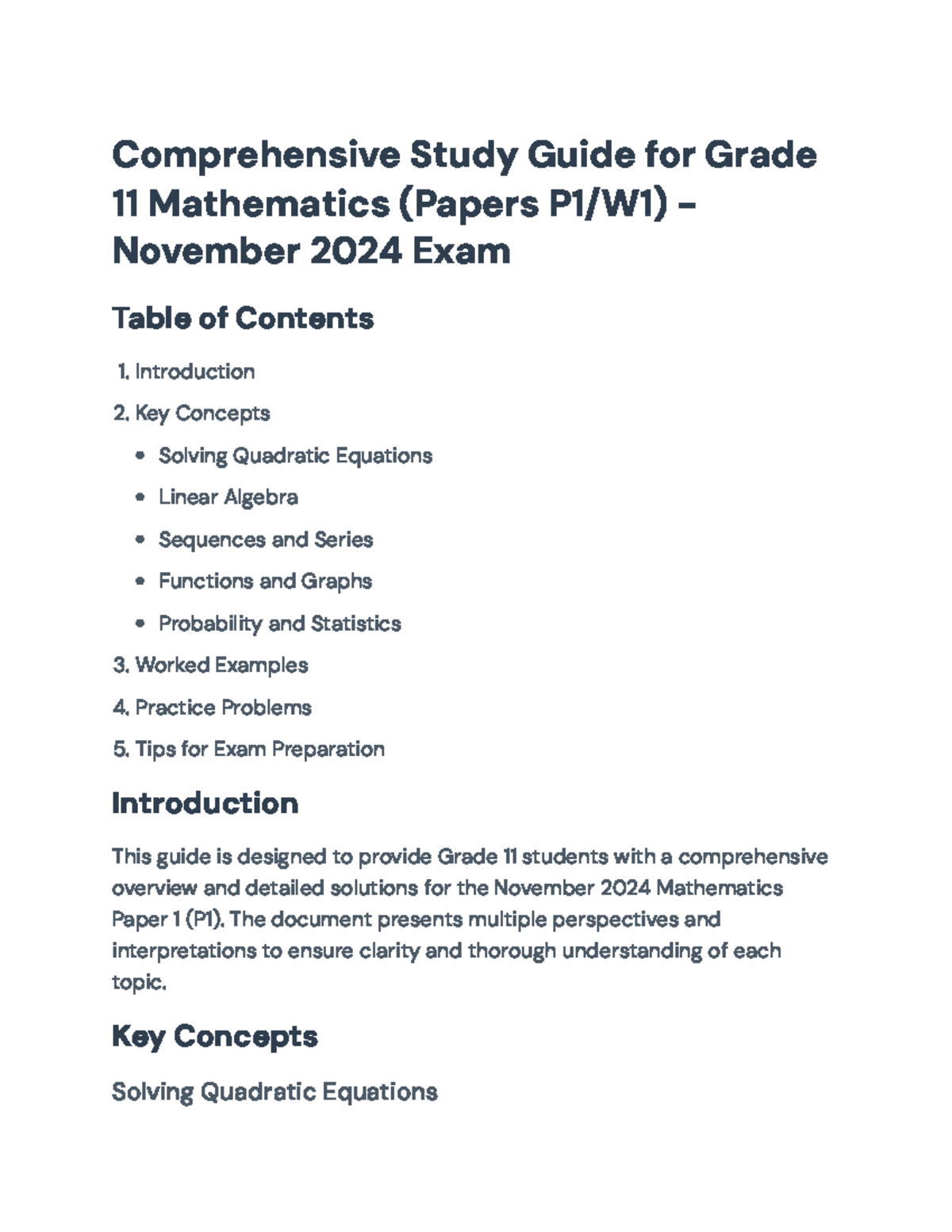 Grade 11 Math Study Guide for Nov 2024 Exam (P1) - Key Concepts & Tips ...