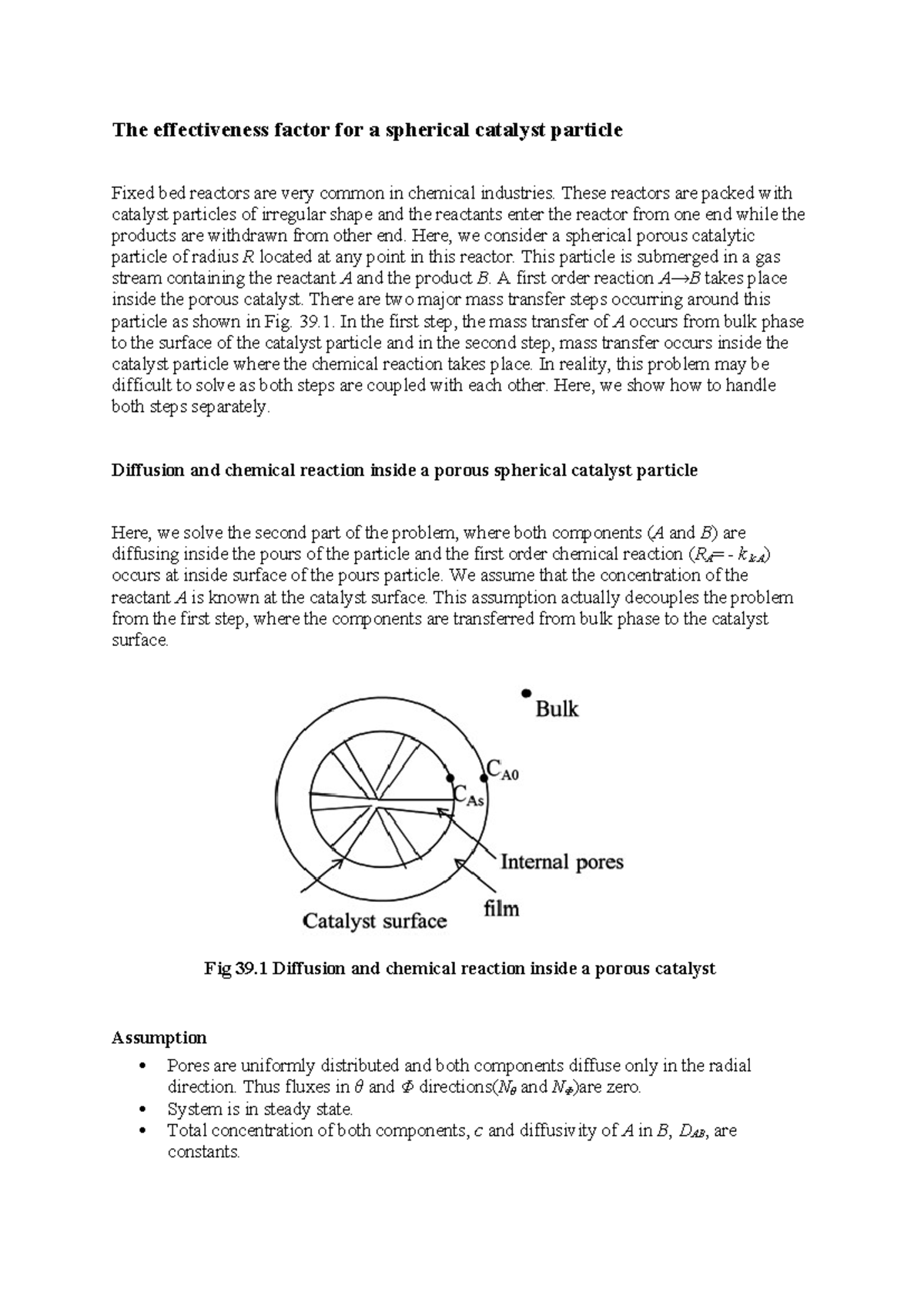 Lecture 24: Effectiveness Factor in Spherical Catalyst Particles - Studocu