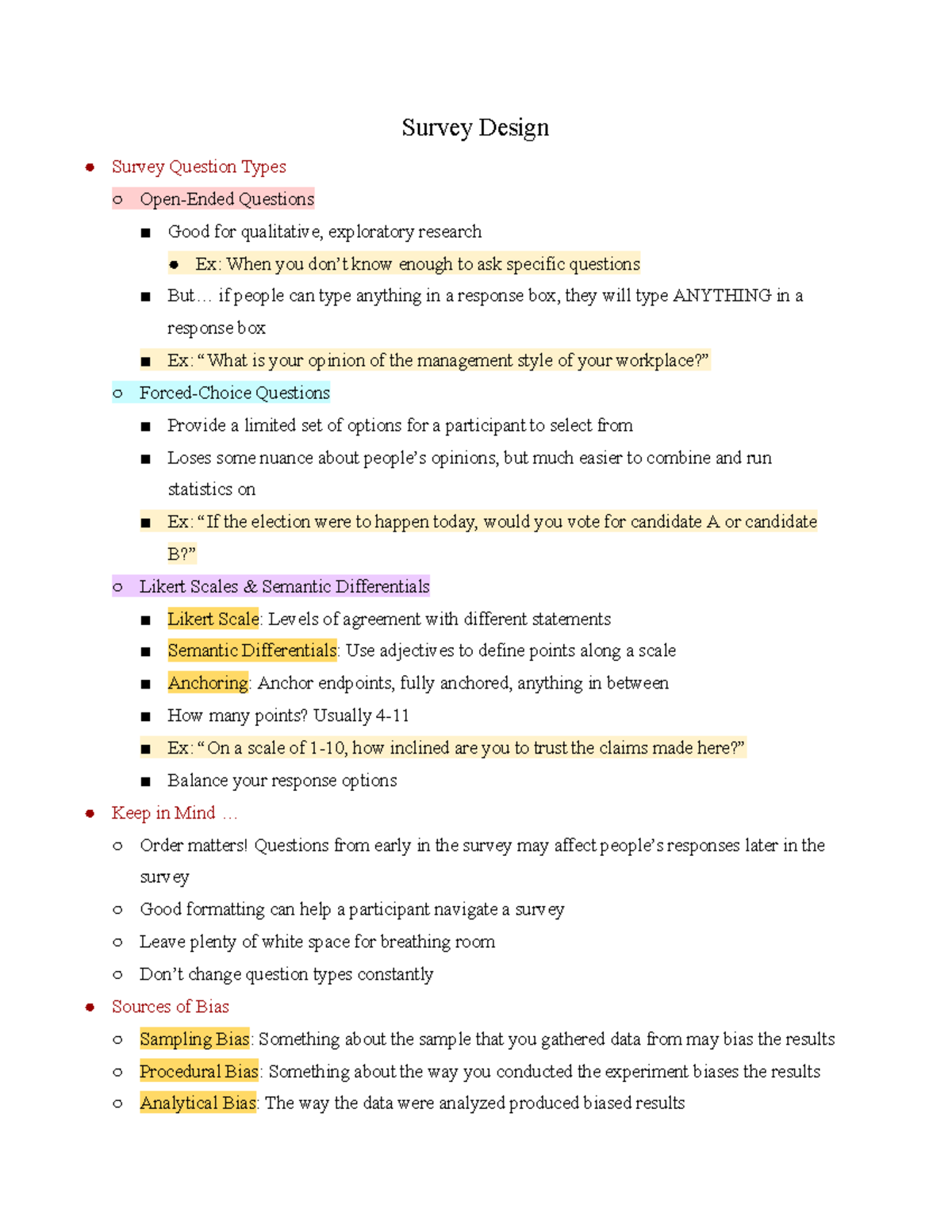 Survey Design: Question Types and Best Practices - Studocu
