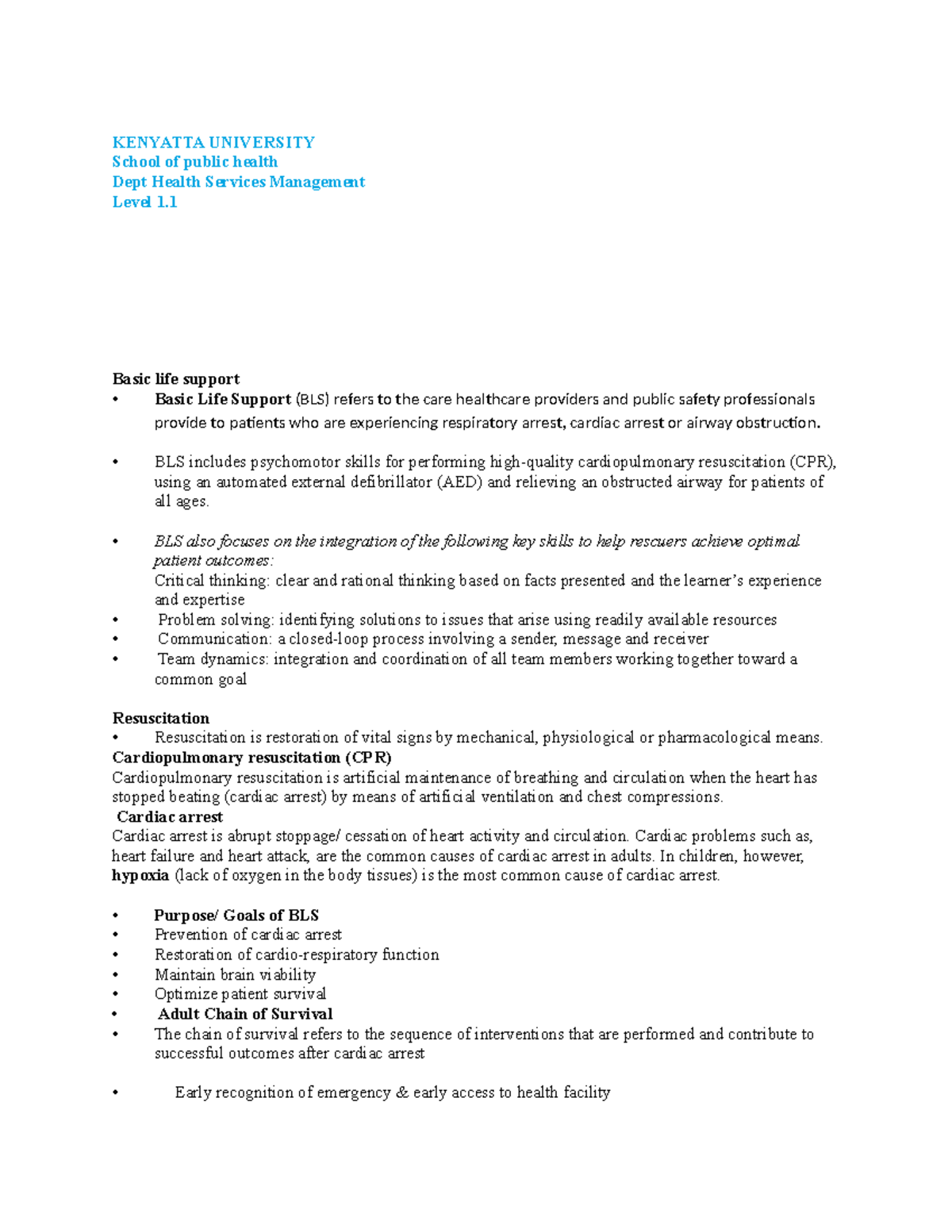 Basic Life Support (BLS) Overview and Techniques: A Guide - Studocu