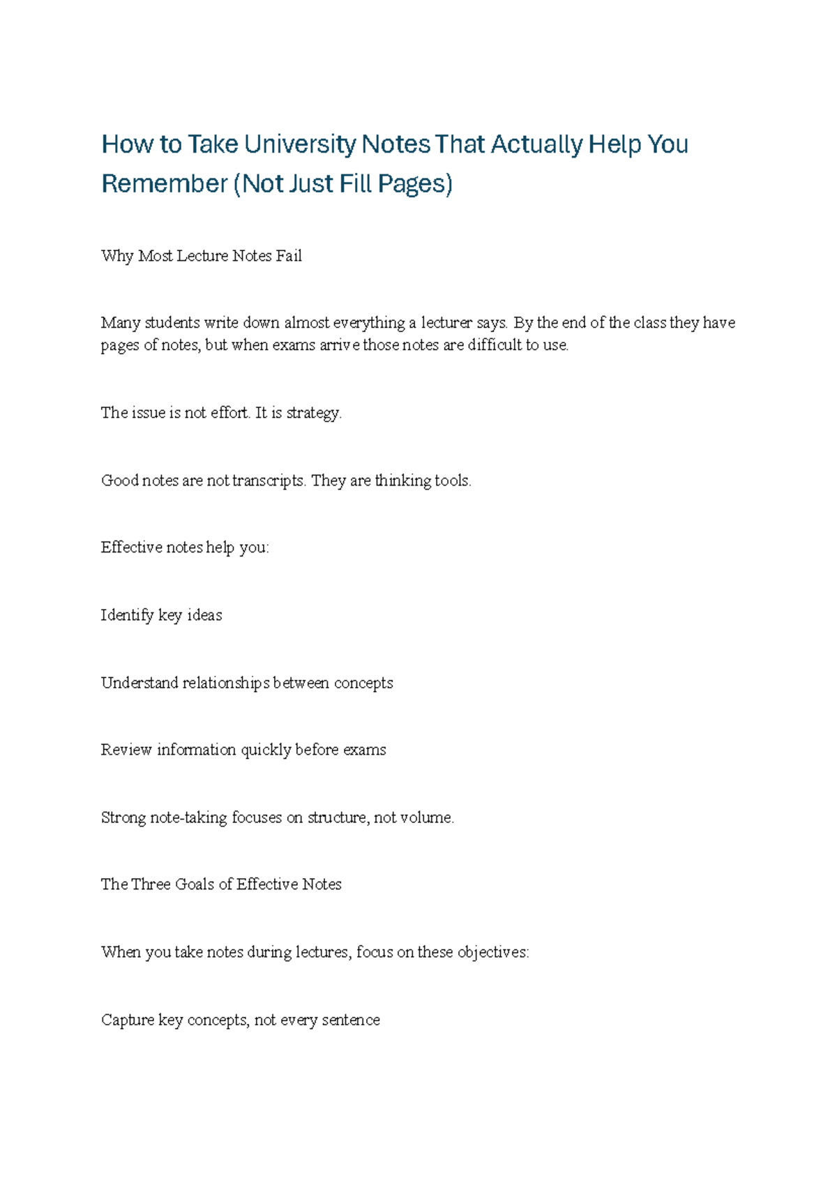 Effective Note-Taking Strategies for University Success: A Guide - Studocu