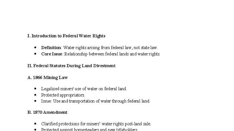 Federal Water Rights Outline: Key Federal Statutes & Cases - Studocu