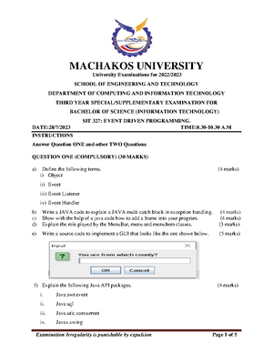 SCO 202 Event Driven Programming. - Examination Irregularity is ...