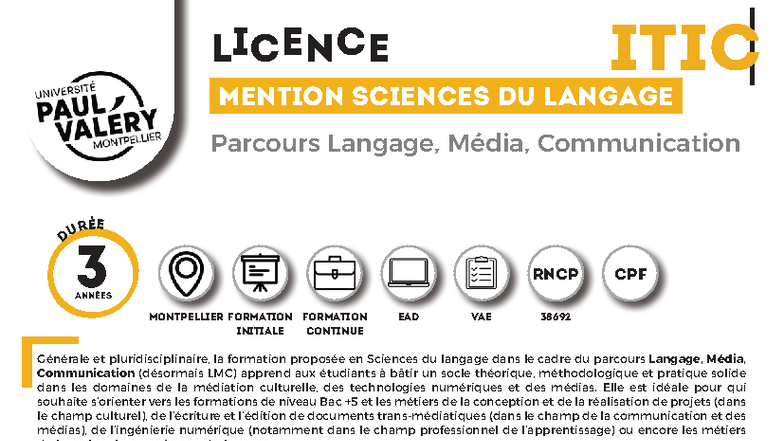 Licence LMC 07 : Parcours Langage, Média, Communication - Détails et ...